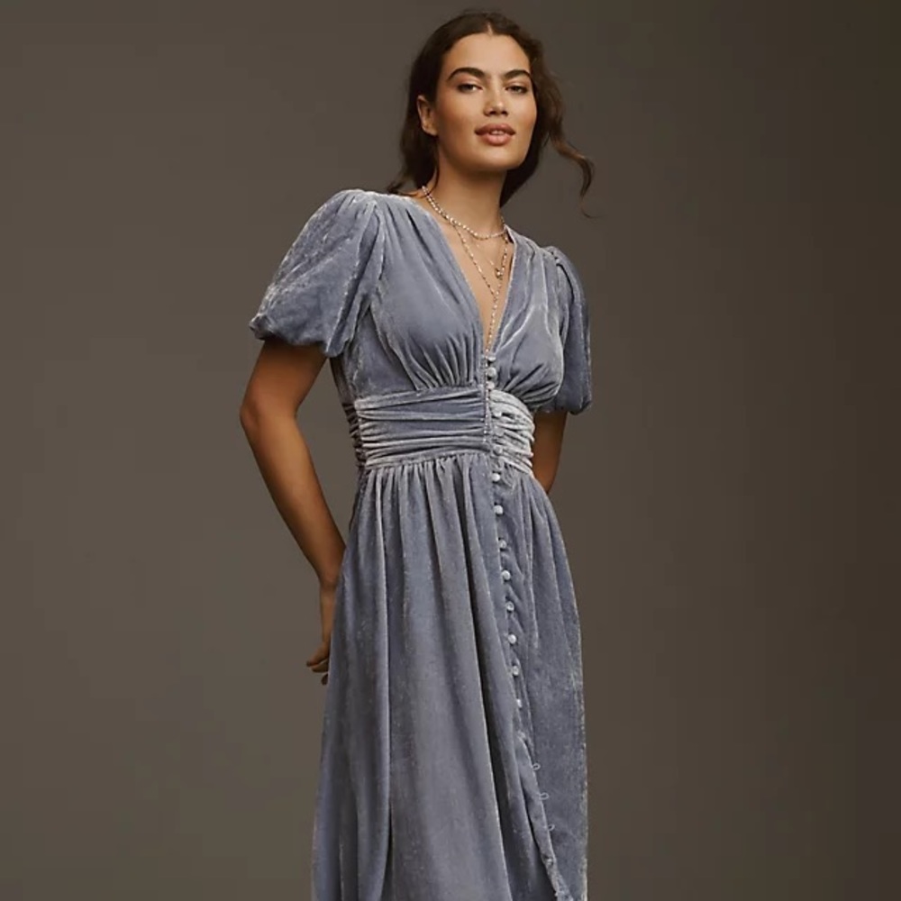Anthropologie Katerina Velvet Button Dress (flaw)